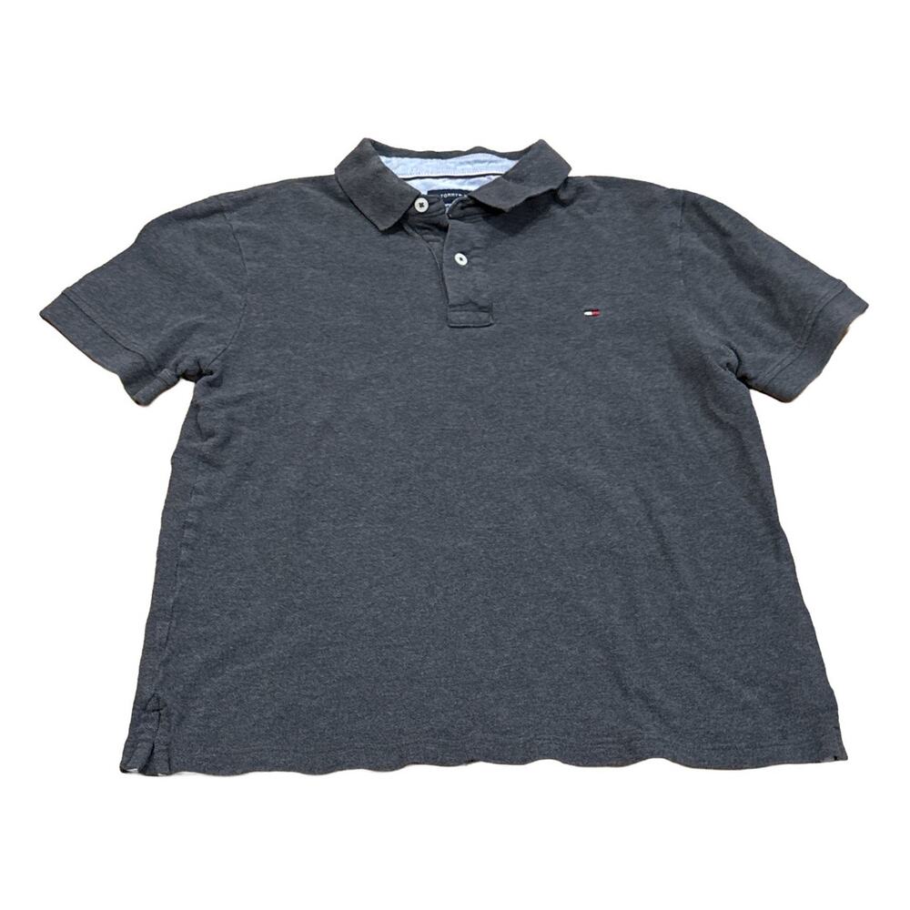 Y2K Tommy Hilfiger Polo Shirt short sleeve dark Gray Mens Medium preppy